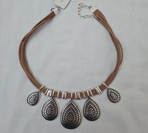 Chic Silver and Brown Teardrop Necklace